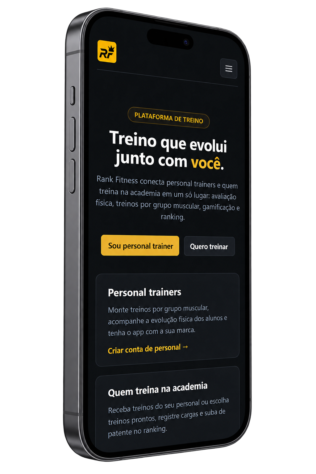 Rank Fitness aberto na tela de um celular